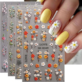 JMEOWIO 3D Nagelsticker Blumen Nail Art Sticker Selbstklebend Nagelaufkleber 5D Stereoskopisch Kruiden Blumen Decoratie Nageldesign Zubehör 4 Blatt