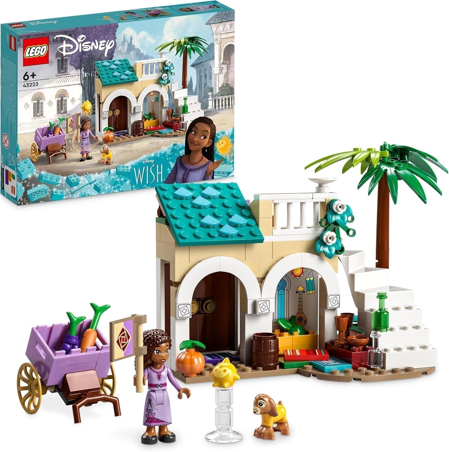 LEGO 43223 Disney Wish Asha in Rosas City, Wish Movie Set met markt, Asha minipop, Valentino als speelgoedgeit en sterfiguren, cadeau voor kinderen vanaf 6 jaar, bouwsets voor meisjes en jongens Besuche den LEGO-Store Single