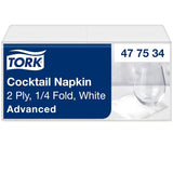 Tork Cocktail Witte Servetten, 1/4-voudig, 2-laags, 24 cm × 24 cm, 200 Servetten, 477534