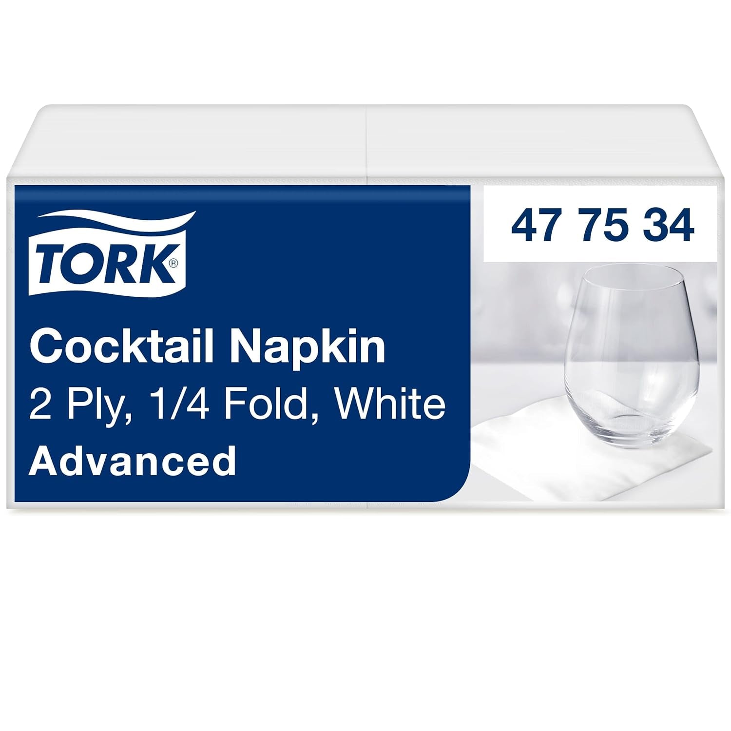 Tork Cocktail Witte Servetten, 1/4-voudig, 2-laags, 24 cm × 24 cm, 200 Servetten, 477534