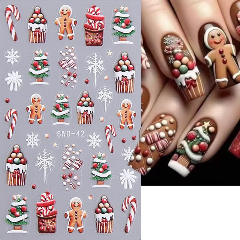 JMEOWIO Nagelsticker Weihnachten 6 Blatt Nail Art Sticker Selbstklebend Nagelaufkleber Schneeflocke Winterurlaub Niedlich Decoratie Nageldesign Zubehör