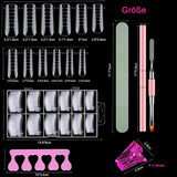 120 dubbele nagelformulierenset, nagelverlengingssjablonen met roze dubbele borstel, nageltipclip, spons-teenscheider en nagelvijl voor polygelnagels