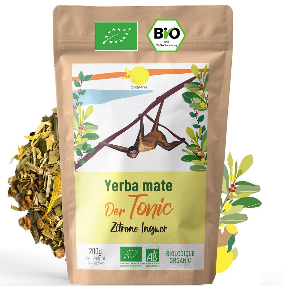 ORIGEENS BIO YERBA MATE MET CITROEN EN GEMBER 200 G - De stimulerende thee I Biologische Yerba Mate thee, ongebrand, bladeren, zonder stengels en stof
