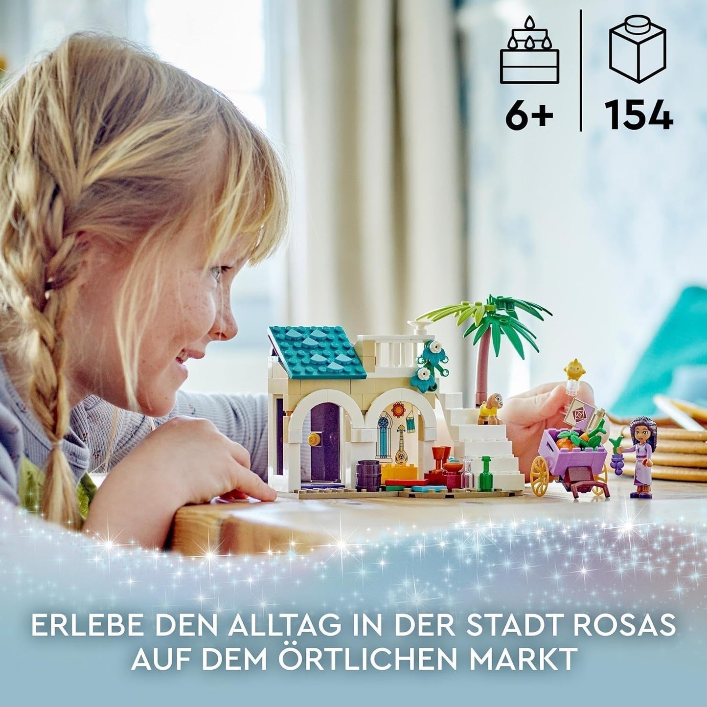LEGO 43223 Disney Wish Asha in Rosas City, Wish Movie Set met markt, Asha minipop, Valentino als speelgoedgeit en sterfiguren, cadeau voor kinderen vanaf 6 jaar, bouwsets voor meisjes en jongens Besuche den LEGO-Store