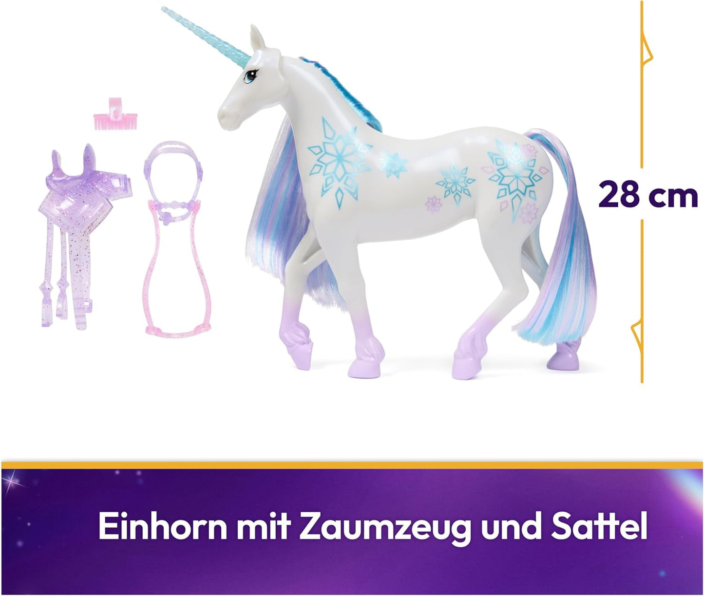 Unicorn Academy Unicorn Glacier - 28 cm hoog, Layla's originele Netflix-eenhoorn met echte manen en staart, afneembaar hoofdstel, zadel en borstel, voor kinderen vanaf 4 jaar