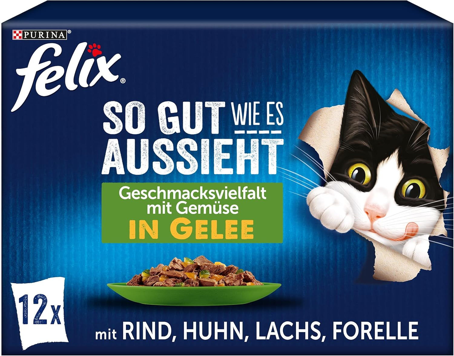 Felix Dus gut wie es aussieht Katzenfutter nass in Gelee, Sorten-Mix, 6er Pack (6 x 12 Beutel à 85g)
