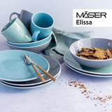 MÄSER 931844 Elissa-serie moderne serviesset voor 6 personen, blauw met witte rand, 24-delige combinatieset, keramiek