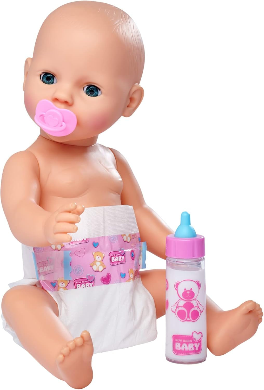 Simba 105562487 - Voedingsset voor pasgeborenen, fopspeen, luier en verdwijnende fles voor poppen van 38-43 cm
