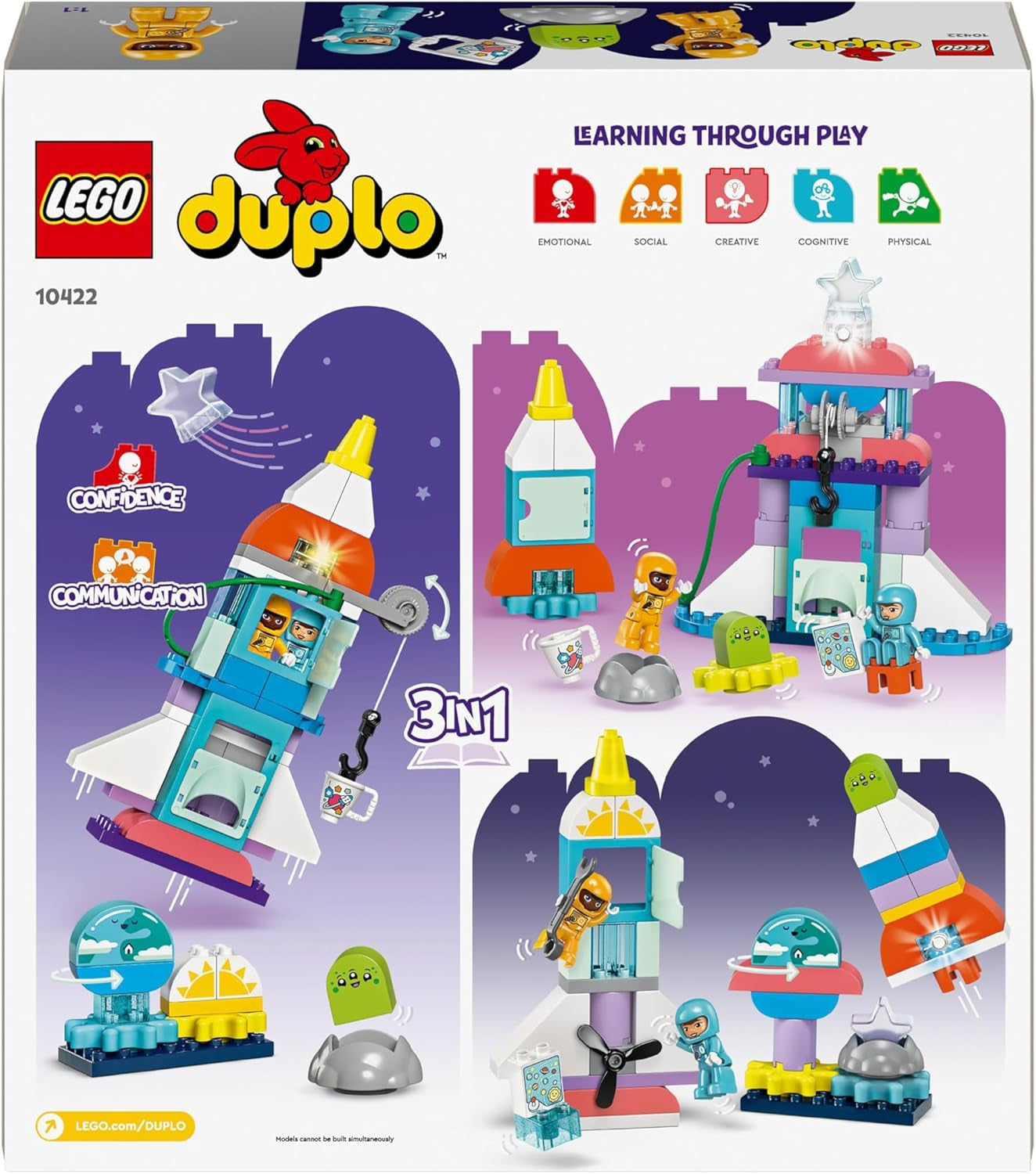 LEGO DUPLO 3-in-1 Space Shuttle Veel avontuur Ruimteset Raketspeelgoed voor kinderen Bouwwetenschapspeelgoed Vroege ontwikkelingsmotorische vaardigheden Cadeau voor 3-jarigen 10422 Bouwsets bij LEGO-Store