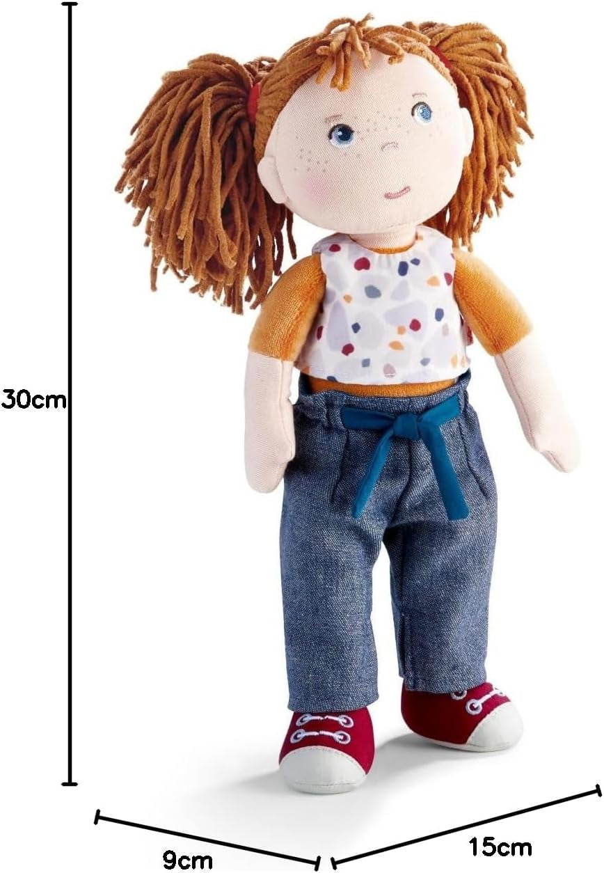 HABA Malou pop - 30 cm hoge zachte pop om te spelen en te knuffelen - Zachte en wasbare materialen - Ideaal alternatief voor pluche poppen - Geschikt voor kinderen vanaf 1,5 jaar - 2010818001