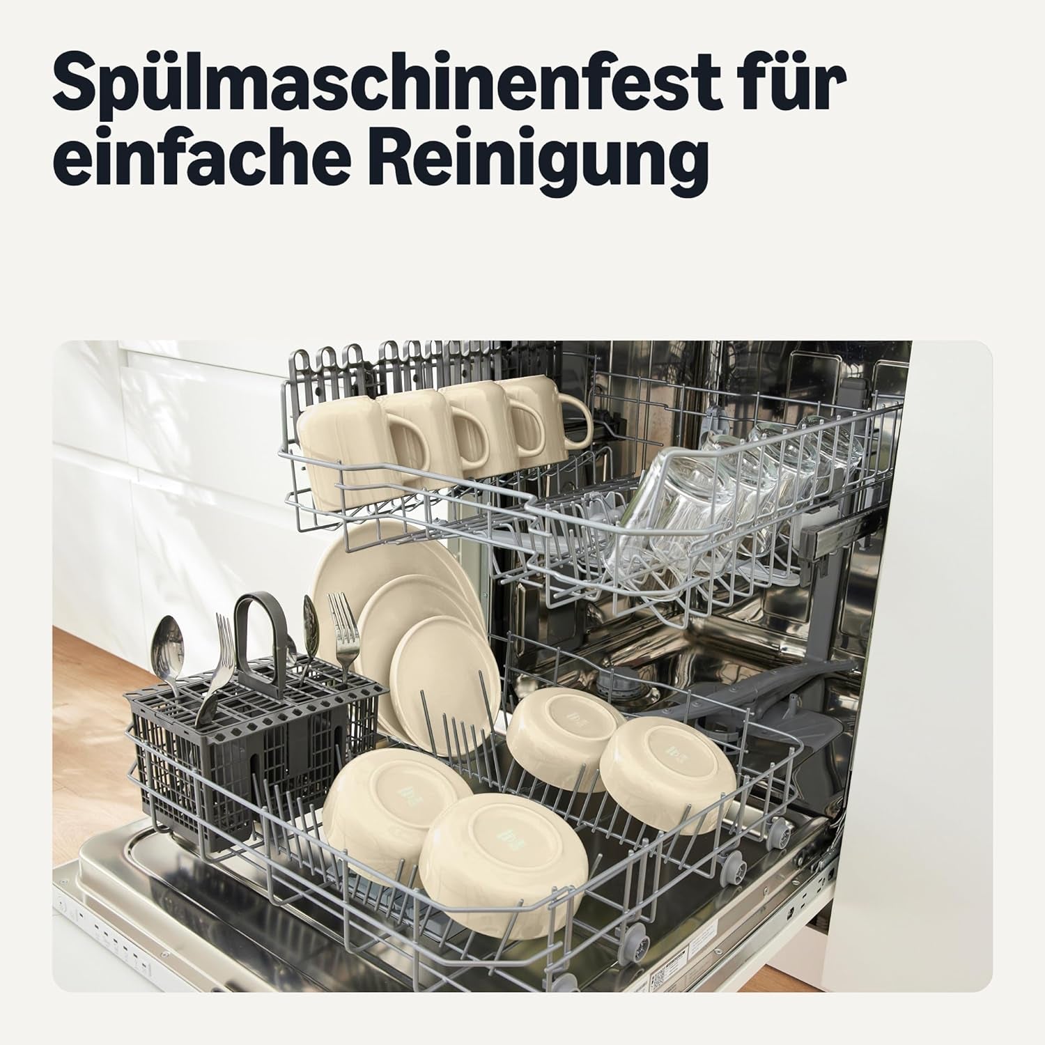 Amazon Basics 18-delige serviesset van geglazuurd steengoed, 6 complete sets, vaatwasmachinebestendig, ivoor