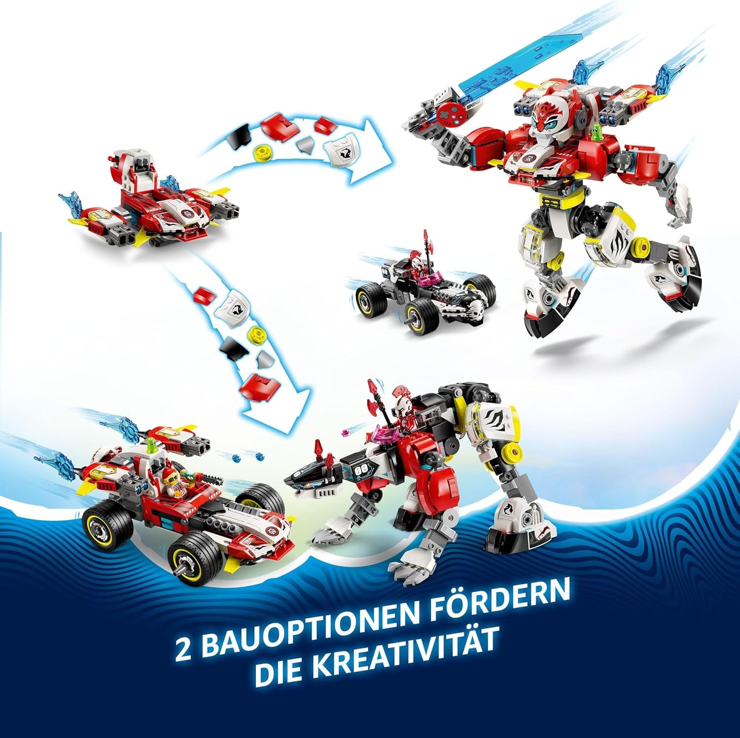 LEGO Dreamzzz Cooper's Tiger Mecha en Zero'S Hot Rod Auto, speelgoedauto voor kinderen, cadeau voor 9-jarige jongens en meisjes, 2-in-1 speelset met mecha en minifiguren 71497 Bouwsets Besuche den LEGO-Store