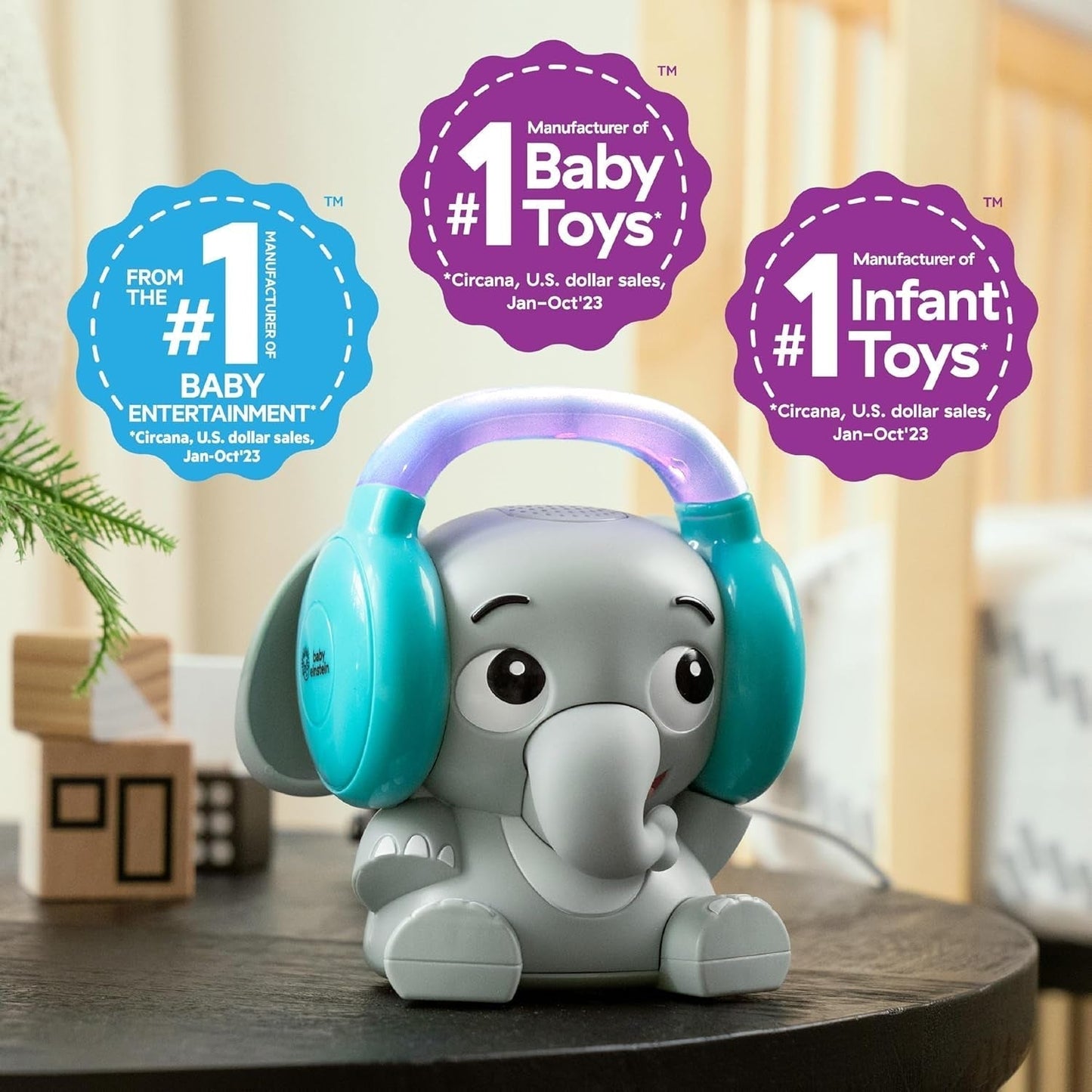 Baby Einstein Earl the Elephant Bluetooth-geluidsmachine, muzieksysteem + nachtlampje, baby- tot peuterspeelgoed Bebe Naty Shop