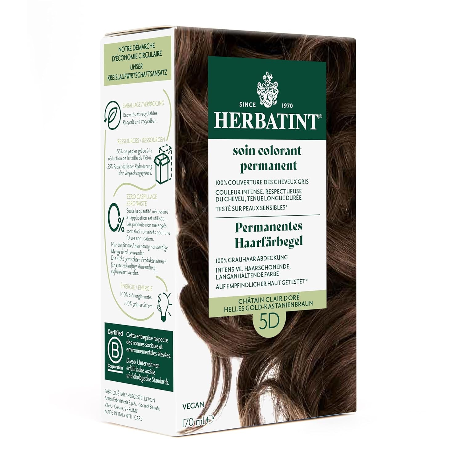 Permanente haarverfgel 6N donkerblond - 170 ml I Ammoniakvrij, 100% dekking van grijs haar I Getest op een gevoelige huid, met 8 plantenextracten