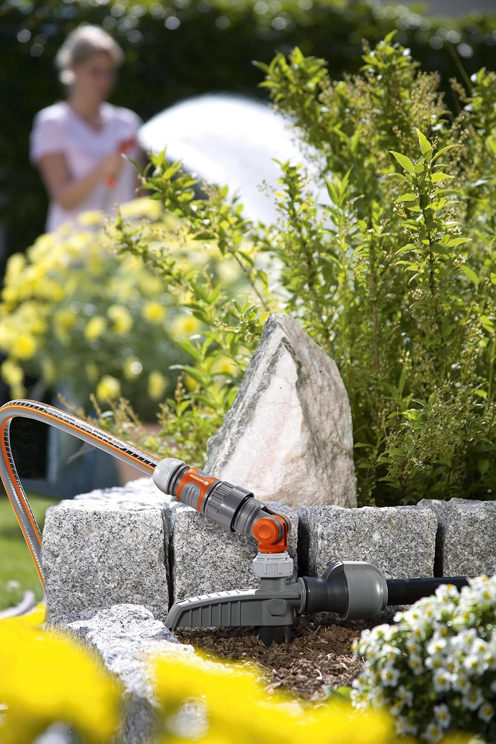 Gardena kraanaansluiting met waterstop, waterafvoer: aansluiting voor waterplug (artikelcode 8254), waterafvoer (artikelcode 8250, 8266), onderdeel van het leidingsysteem (05327-20), grijs