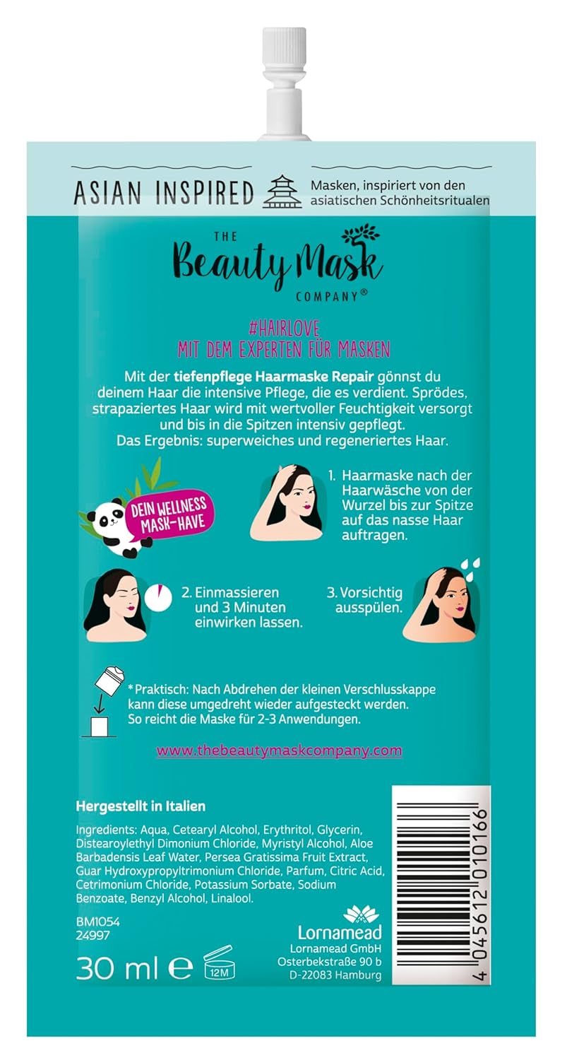 The Beauty Mask Company Repair Boost Haarmasker 30 ml, diepe verzorging voor kwetsbaar en beschadigd haar (1 zakje) Haarmasker Naty Shop