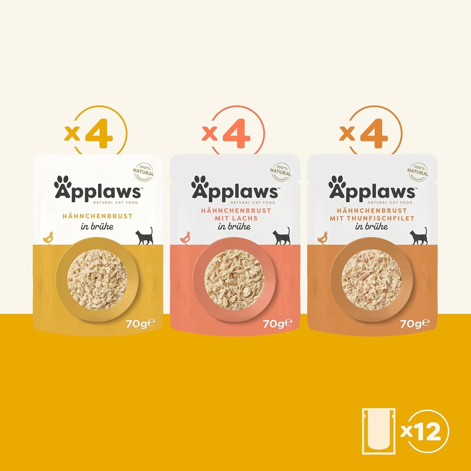 Applaws Natuurlijk Nat Kattenvoer Sachets Multi Pack Kippenbouillon Selectie - 12 Zakjes x 70g
