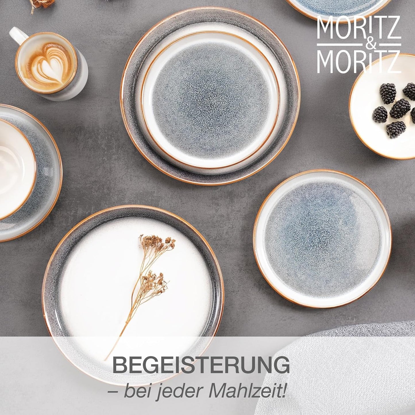 Moritz & Moritz TARENTO 24-delige serviesset voor 6 personen, grijs - Elegante hoogwaardige aardewerken bordenset - De serviesset bestaat uit 6 dinerborden, 6 dessertborden, 6 dinerborden en 6 kopjes