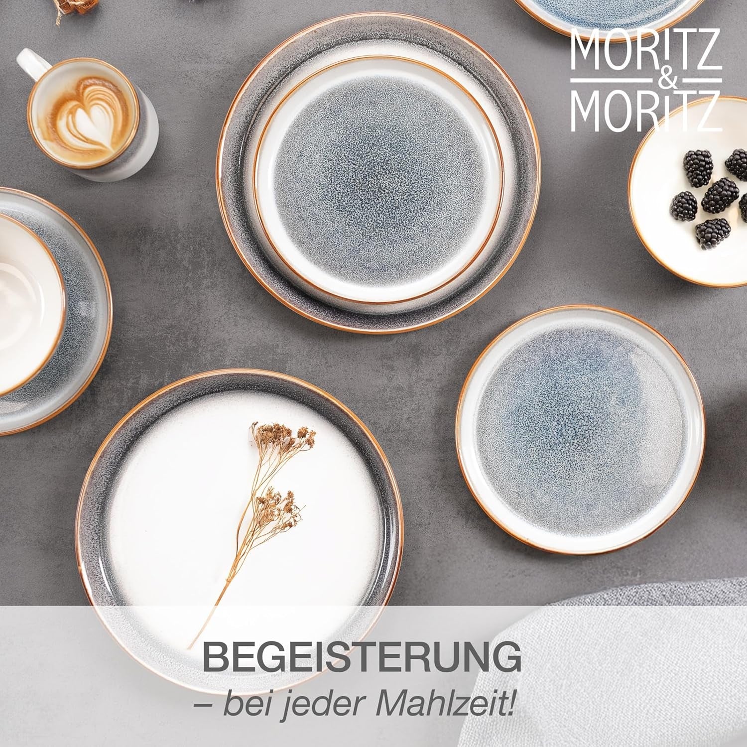 Moritz & Moritz TARENTO 24-delige serviesset voor 6 personen, grijs - Elegante hoogwaardige aardewerken bordenset - De serviesset bestaat uit 6 dinerborden, 6 dessertborden, 6 dinerborden en 6 kopjes