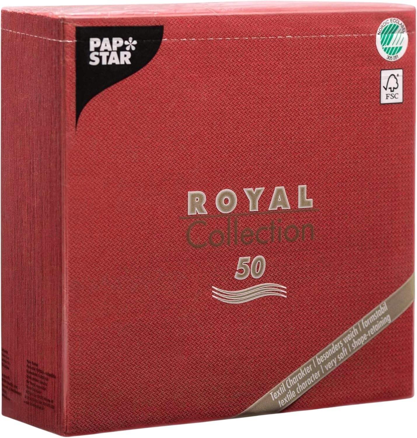 Papstar 11608 50 servetten "Royal Collection" 1/4 vouw 40 X 40 cm, Bordeaux