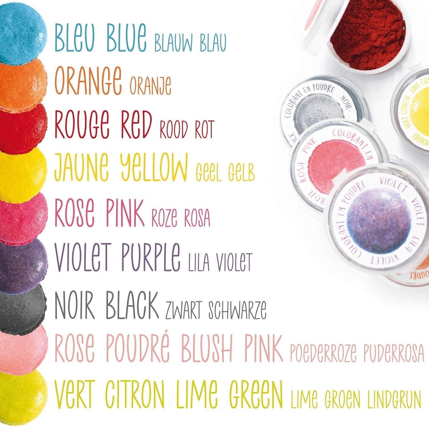 Scrapcooking - Set van 9 poedervormige kleurstoffen voor levensmiddelen - Blauw, Geel, Roze, Paars, Oranje, Limoengroen, Rood, Poederroze, Zwart - Eetbare kleurpoeder voor cakes, muffins, macarons - 4270