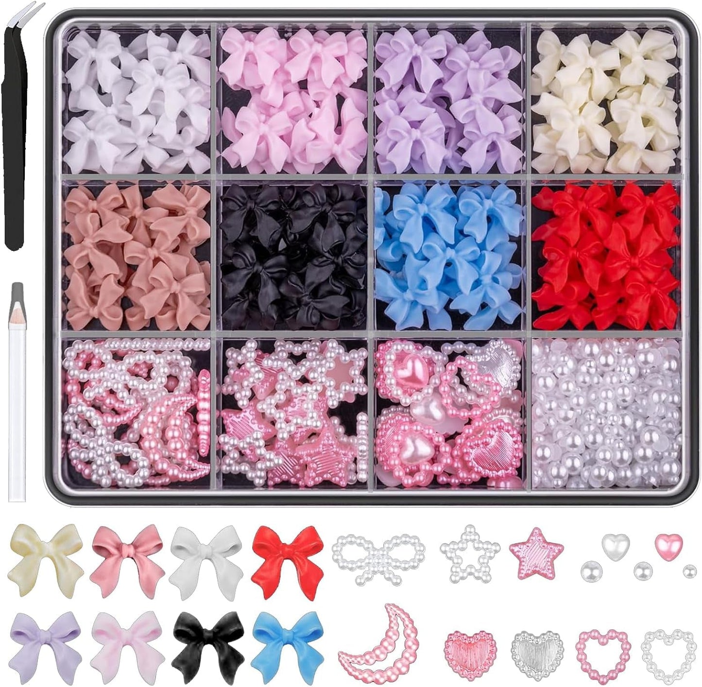 500 stuks 3D-nagelbedel Schleifen Charms Nägel Nail Art Charms Schleife Nagel Charms Nägel Nail Art Schleifen Nageldekorationen Mit Aufnahmewerkzeug Für Frauen en Mädchen Nagel-Diy-Zubehör