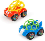 Bright Starts Oball Rattle Toy Car Motor Activity Toy voor baby's en peuters vanaf 3 maanden 1pc Willekeurige kleur Blauw of rood Bebe Naty Shop Toys Standaardtitel