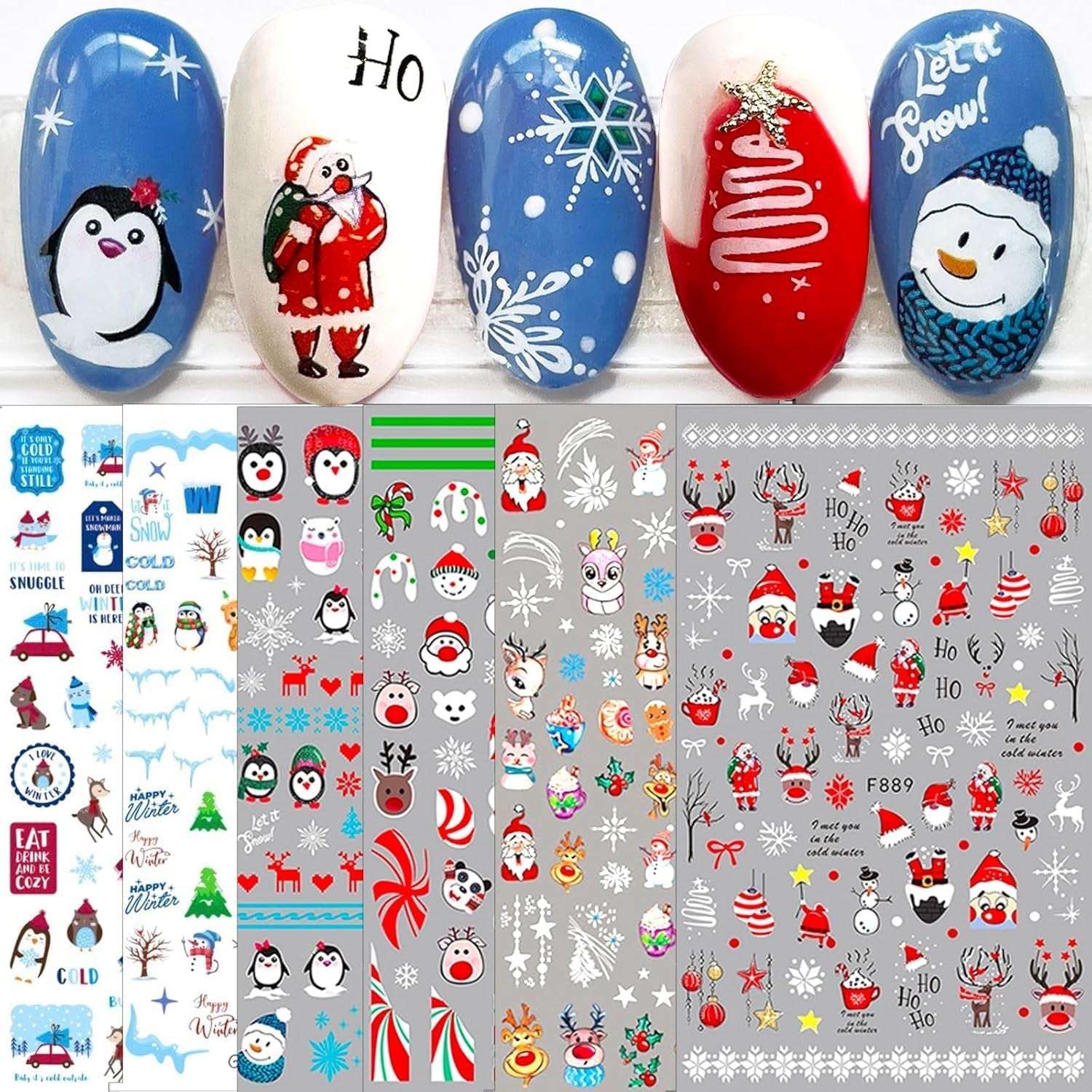 10 Blatt Nagelsticker Weihnachten Nagelaufkleber Selbstklebend Bule White Pine Tree Rentier Nail Art Sticker Decoratie Nageldesign Zubehör