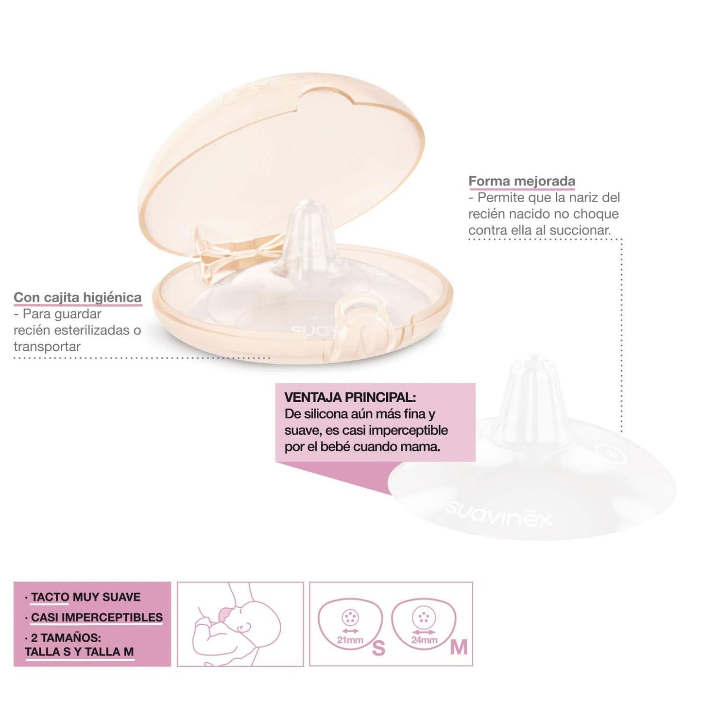 Suavinex Brustpolster Aus Silikon, Größe S, 2 Stück Accessoires Voeding en borstvoeding Bebe Naty Shop