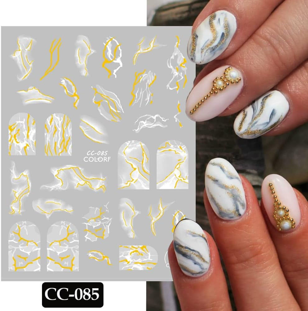 9 Blatt Nagelsticker Französische Spitzenmarmor Nagelaufkleber Selbstklebend Weißes Gold Nail Art Sticker Decoratie Nageldesign Zubehör
