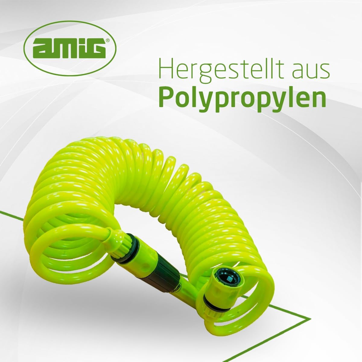 Amig - Spiraalslang | Gemaakt van polypropyleen | Uitschuifbaar tot 7,5 m | Inclusief irrigatielans, adapter en 2 scharnieren | Pistache groen