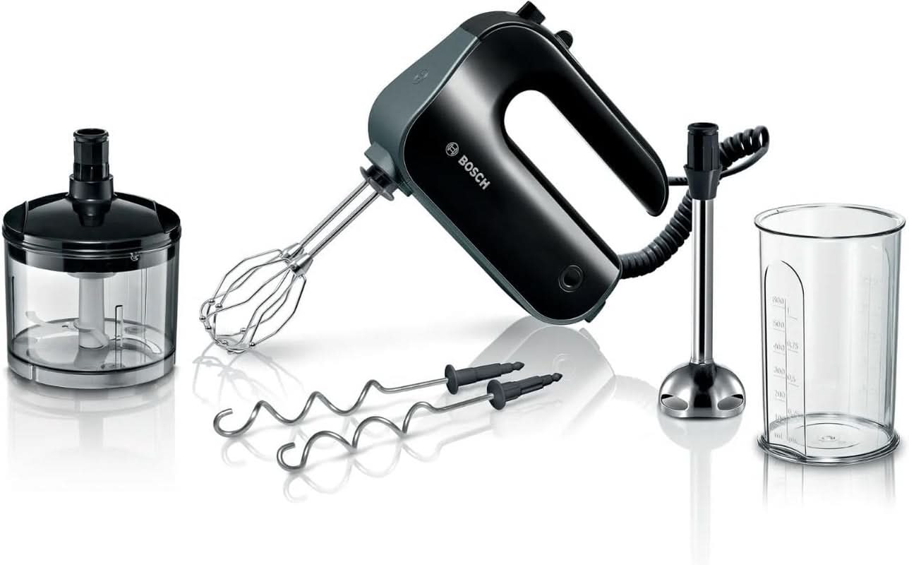 Bosch Handrührer Home Professional Styline MFQ4980B, 5 Stufen, 2 Edelstahl Rührbesen- en Knethaken, Mixstab Edelstahl, Universalzerkleinerer, 850 W, Zwart/Donkerzilver Keuken Naty Shop