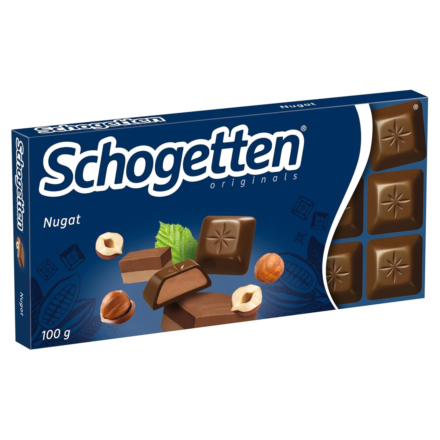 Schogenten Nougat chocoladereep 100g, individueel geportioneerd. Een genot. Stuk voor stuk.