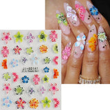 JMEOWIO 3D Nagelsticker Kleurrijke Bloem Nail Art Sticker Selbstklebend Nagelaufkleber 5D Stereoskopisch Lente Zomer Bloemendecoratie Nageldesign Zubehör 4 Blatt