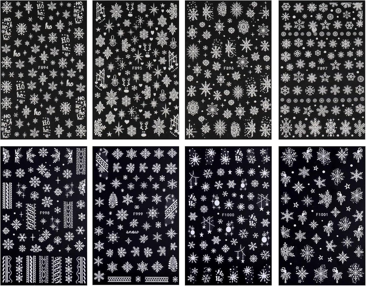 JMEOWIO Nagelsticker Weihnachten Weiß Glitter 8 Blatt Nail Art Sticker Selbstklebend Nagelaufkleber Schneeflocke Winter Holiday Decoratie Nageldesign Zubehör