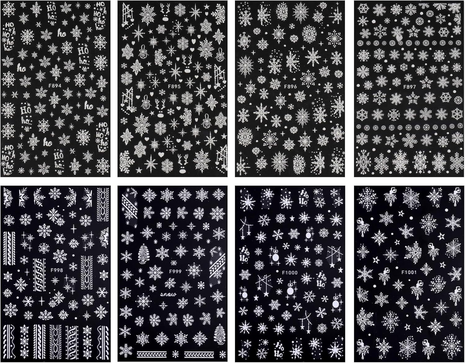 JMEOWIO Nagelsticker Weihnachten Weiß Glitter 8 Blatt Nail Art Sticker Selbstklebend Nagelaufkleber Schneeflocke Winter Holiday Decoratie Nageldesign Zubehör
