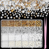 GZMAYUEN 920 Stuks Goud Zilver Plaksteen Perlen Voor Nagel, Halbrunde Weiße Beige Nagel Perlen, Kleine Halbrunde Plaksteen Perlen Voor DIY Nail Art Decor