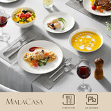 MALACASA 4-persoons serviesset Bone China 16-delige serviesset rond wit met gouden rand Combinatieset van 4 dinerborden, 4 dessertborden, 4 Suma-borden en 4 ontbijtgranenschalen NORI-serie