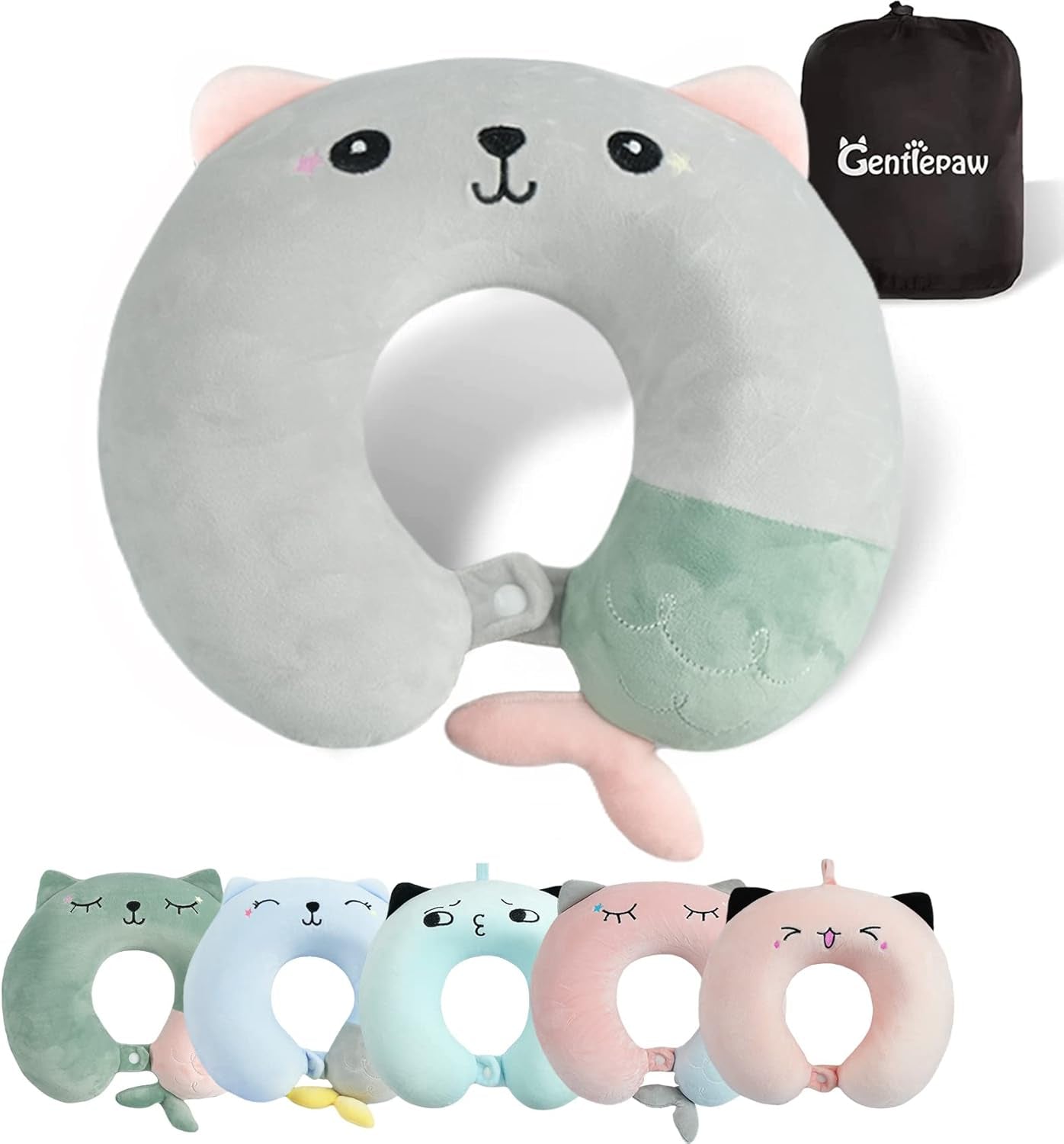 Nekkussen, nekkussen voor kinderen voor vliegtuigautotreinreizen Volwassen traagschuim reiskussen Leuk dierenpatroon U-vormig kussen Afneembare hoes (roze2) Cervicale orthopedische kussens Naty Shop grijs