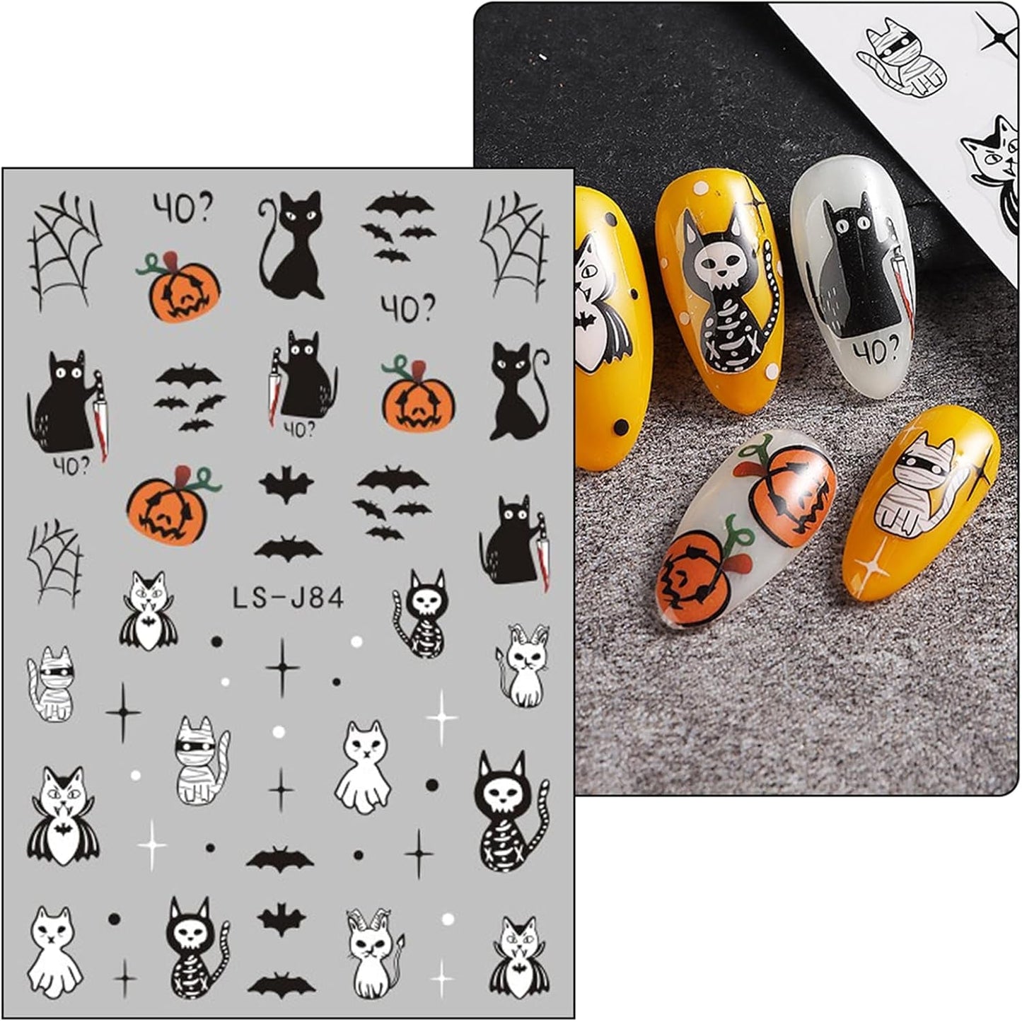 JMEOWIO Nagelsticker Halloween Süßer Geist 9 Blatt Nail Art Sticker Selbstklebend Nagelaufkleber Decoratie Nageldesign Zubehör