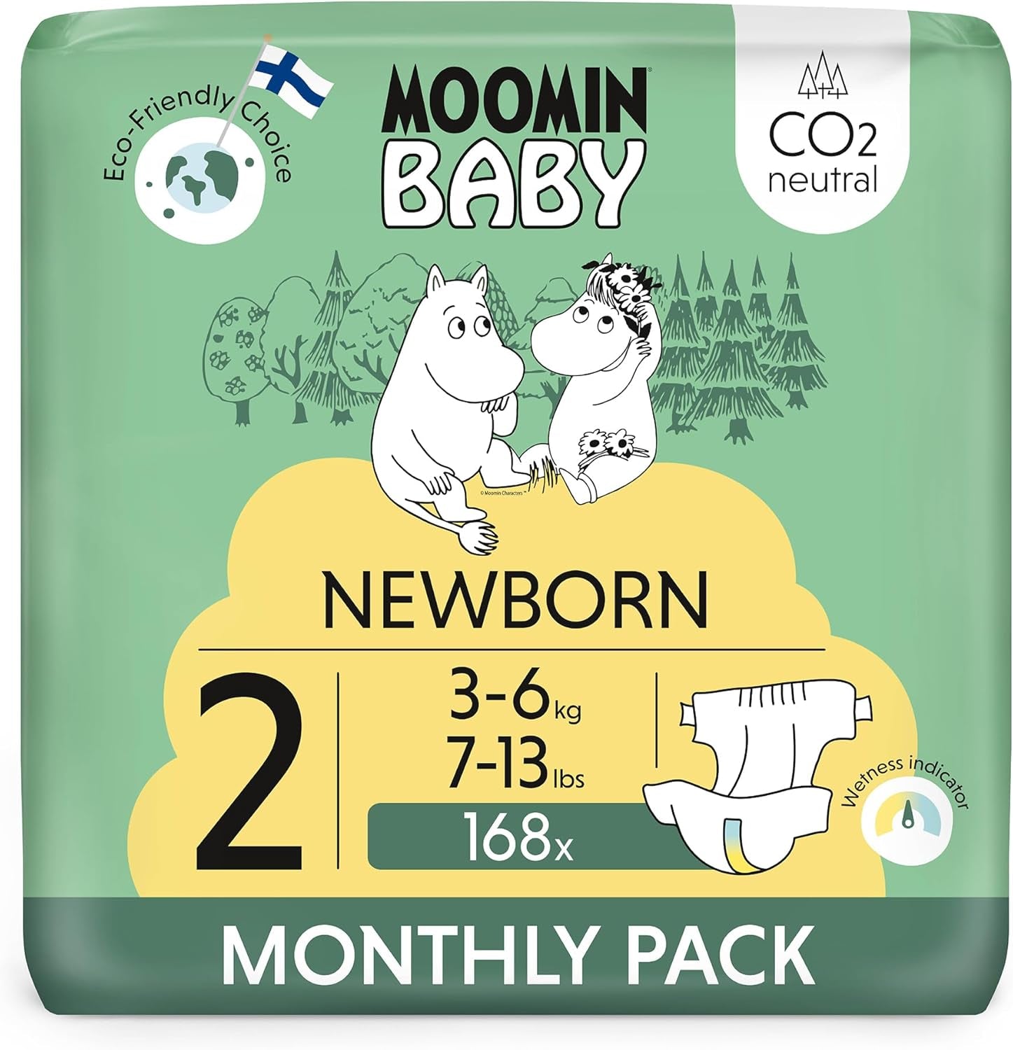 Moomin Baby Eco-luiers, maat 3, 5-8 kg, 48 stuks, premium zachte luiers | Zacht en huidvriendelijk, ademend, absorberend, geen onnodige chemicaliën |