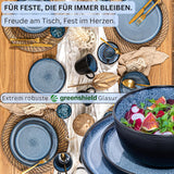 SÄNGER Aruba | Serviesset van steengoed voor 6 personen, 6 dinerborden, 6 ontbijtborden, 6 dinerborden, 6 pastakommen, blauw met zwarte rand | DE WAARDE-COLLECTIE