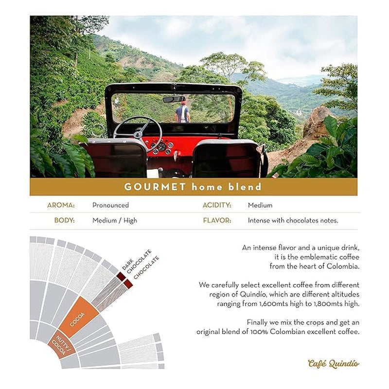 Cafe Quindio Gourmet - Speciale koffie - 100% Arabica koffiebonen, Colombia, 250g - ideaal voor portafiltermachines, volautomatische machines, filterkoffie of Franse pers