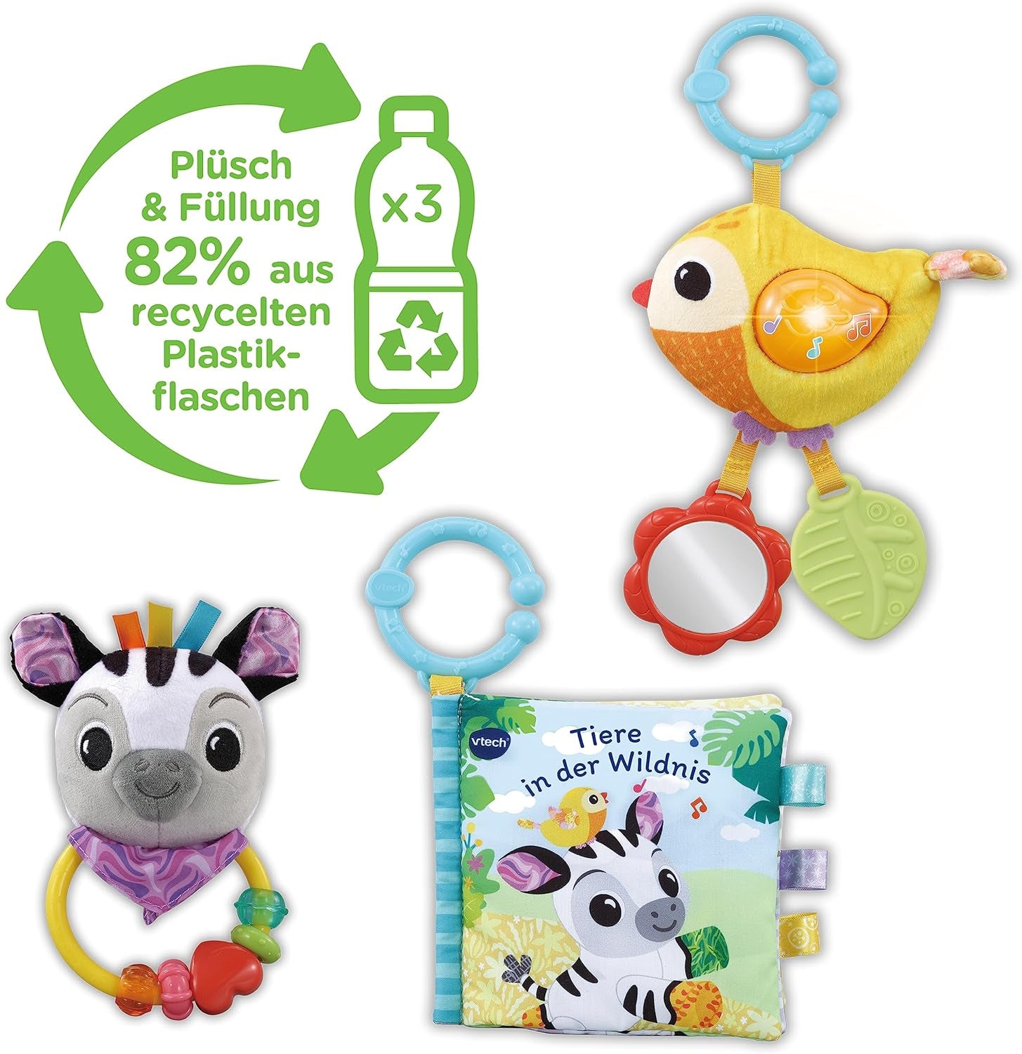 VTech Baby - Baby Dierenvriendjes Cadeauset - Speelgoedset met stoffen boek, Zingende Vogel en Zebra Rammelaar - Voor 0-24 maanden Babyspeelgoed Naty Shop