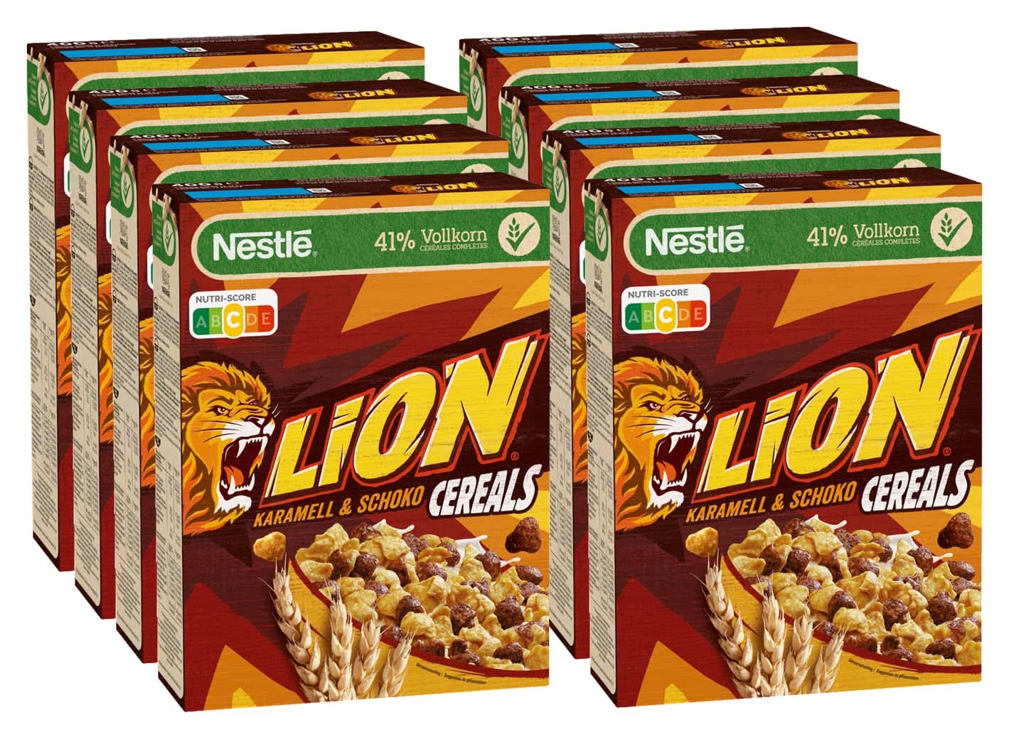 Cereal LION, Granenchocolade met karamel en 41% volkorenmeel, verpakking 8 x 400 gram Cereal Naty Shop
