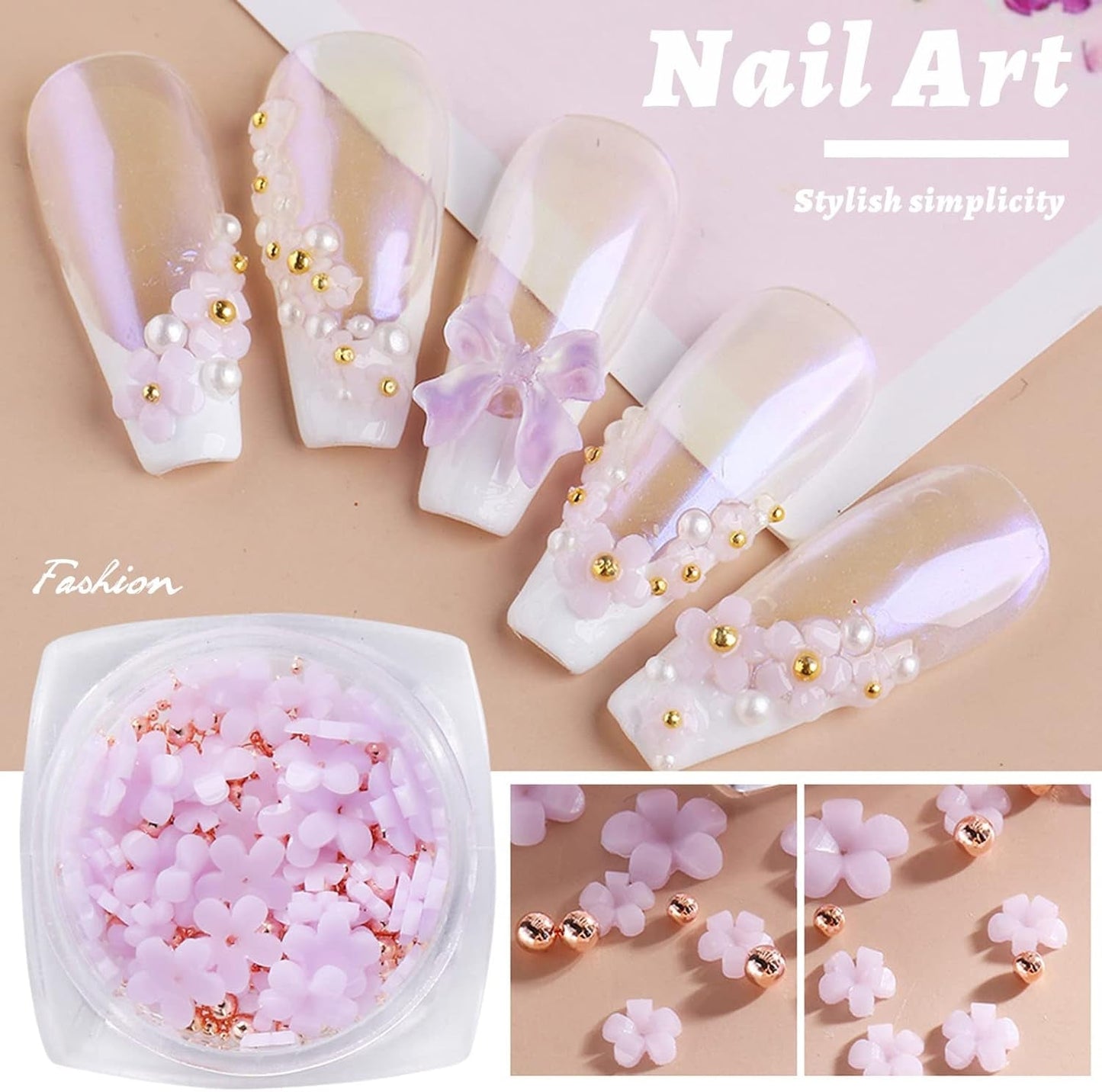 6 Box 3D Flower Nagelkunst Charms, Acryl Flower Nagel Strass Mit Gold en Silverperlen Ornamenten, Nagel Edelsteine, Nagel Zubehör Für Mädchen, Frauen, DIY Nageldesign, Basteldekoration…
