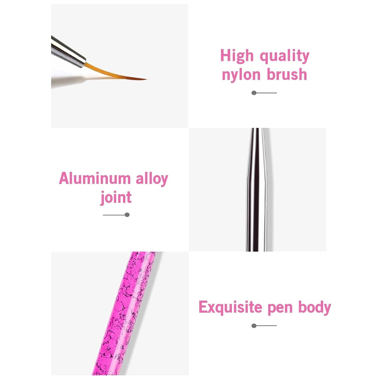 Sullarpek Nail Art Liner Pinsel, 5 Stück Profi Detail Fine Nails Gel Nails Brush, Nagel Pinsel Dünn Für Beauty Frauen Nagelstudio (5 Größen, Rosa)