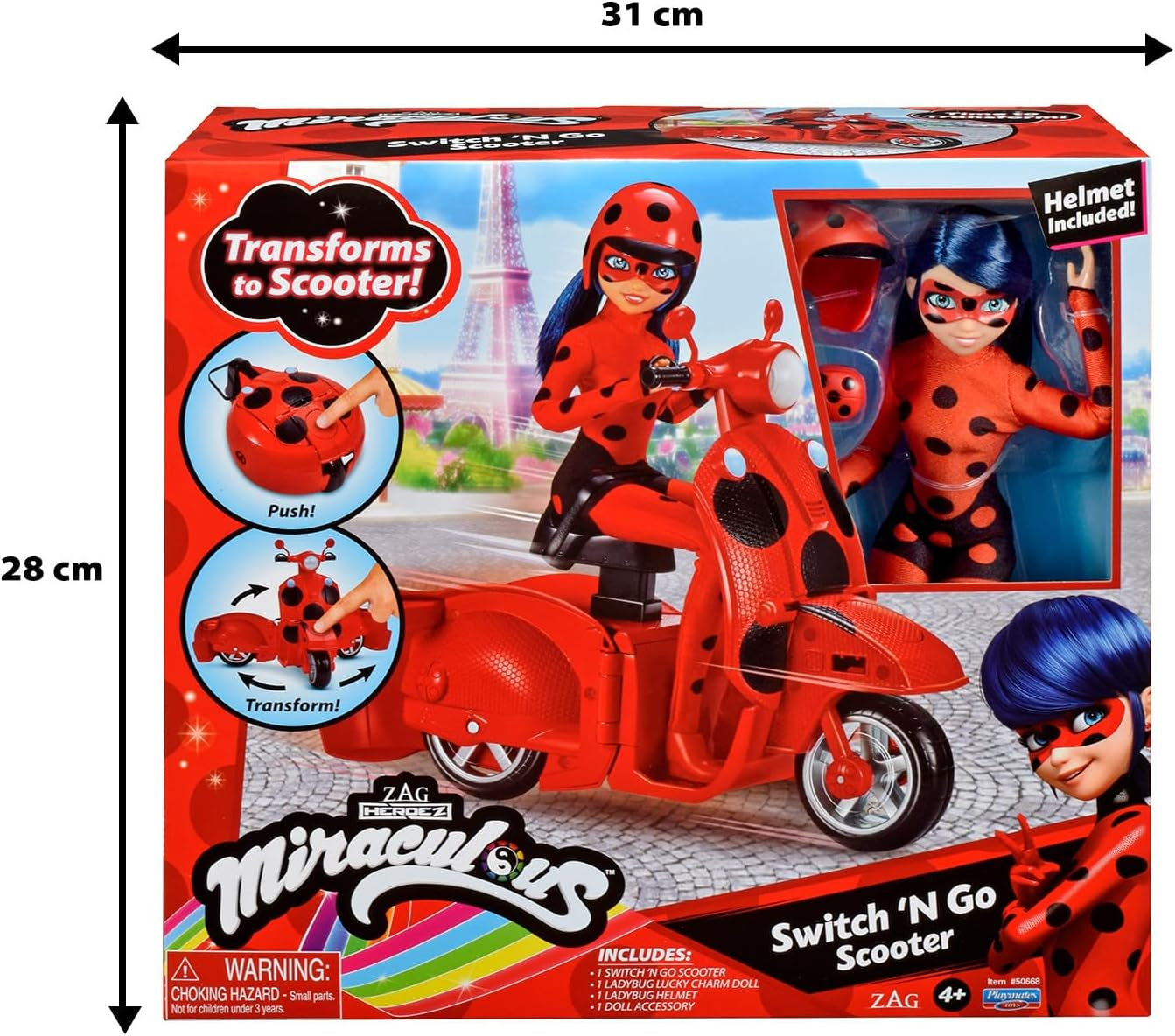 Bandai - Wonderbaarlijk lieveheersbeestje - Wonderbaarlijke Switch'n Go-scooter + 26 cm lieveheersbeestje geluksbrenger gelede pop - P50668