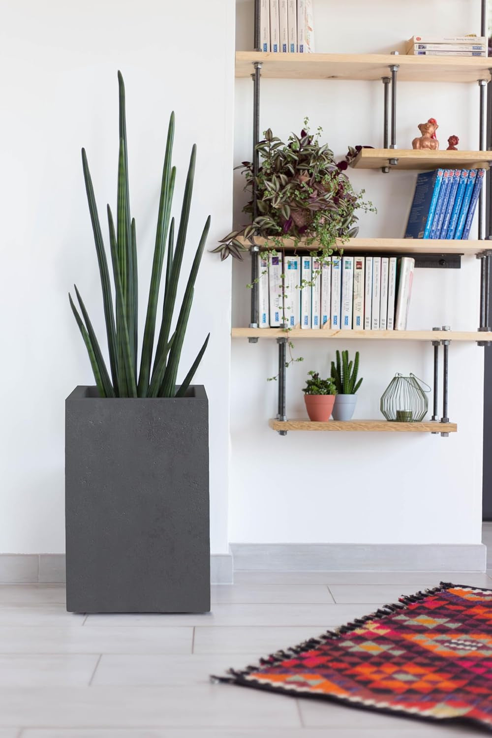 Basalt Up bloempot, vierkant, hoog, 36 l, betonlook, effen muur, watertank, 29,5 x 29,5 x 49,5 cm, antracietgrijs