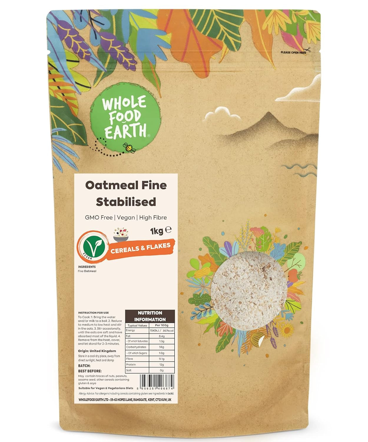 Wholefood Earth Fine Oats - non-GMO - vegan - zuivelvrij - geen toegevoegde suikers 1 kg
